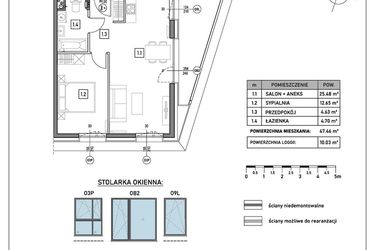 Rzut - Mieszkanie na sprzedaż 2 pokoje o powierzchni 47,46 m² - numer A.2.4 w GreenLine