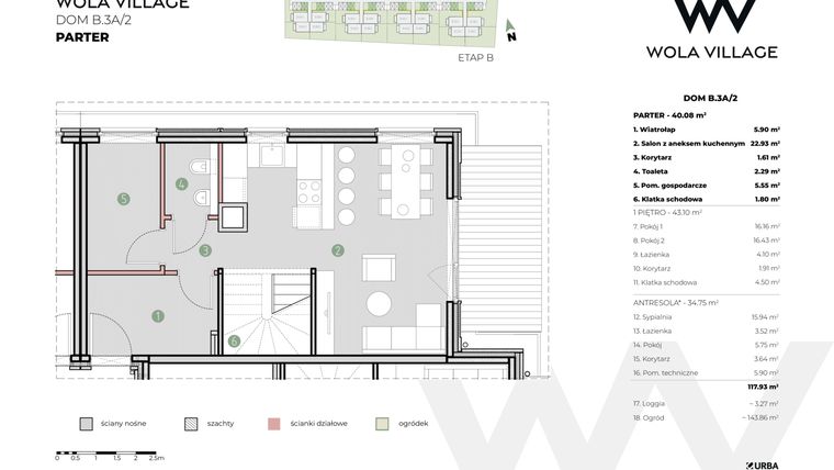 Rzut - Dom na sprzedaż 4 pokoje o powierzchni 117,93 m² - numer B.3A/2 w Wola Village