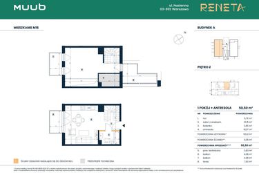 Rzut - Mieszkanie na sprzedaż 2 pokoje o powierzchni 50,5 m² - numer M16 w Reneta