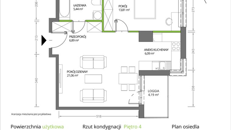 Rzut - Mieszkanie na sprzedaż 2 pokoje o powierzchni 53,29 m² - numer 1/015 w Krakowska Vita