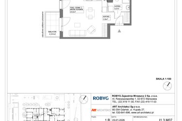 Rzut - Mieszkanie na sprzedaż 1 pokój o powierzchni 31,77 m² - numer I1.3M07 w Nowa Wałowa bud. I1