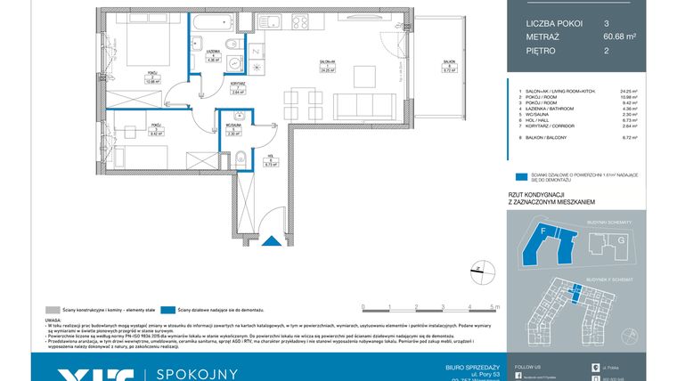 Rzut - Mieszkanie na sprzedaż 3 pokoje o powierzchni 60,68 m² - numer FA0203 w Spokojny Mokotów etap II