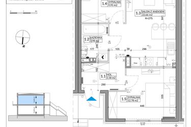Rzut - Mieszkanie na sprzedaż 3 pokoje o powierzchni 56,89 m² - numer 50B w Osiedle Młodych etap VIII