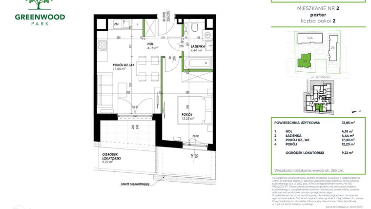 Rzut - Mieszkanie na sprzedaż 2 pokoje o powierzchni 37,85 m² - numer A 2 w Greenwood Park