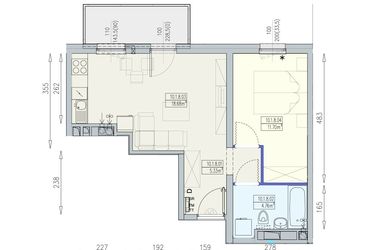 Rzut - Mieszkanie na sprzedaż 2 pokoje o powierzchni 40,47 m² - numer K2 10/1/8/2a w Południk 17 - budynek K2