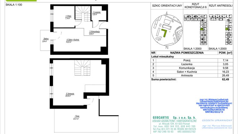 Rzut - Mieszkanie na sprzedaż 4 pokoje o powierzchni 62,49 m² - numer C103 w Jasielska 8C