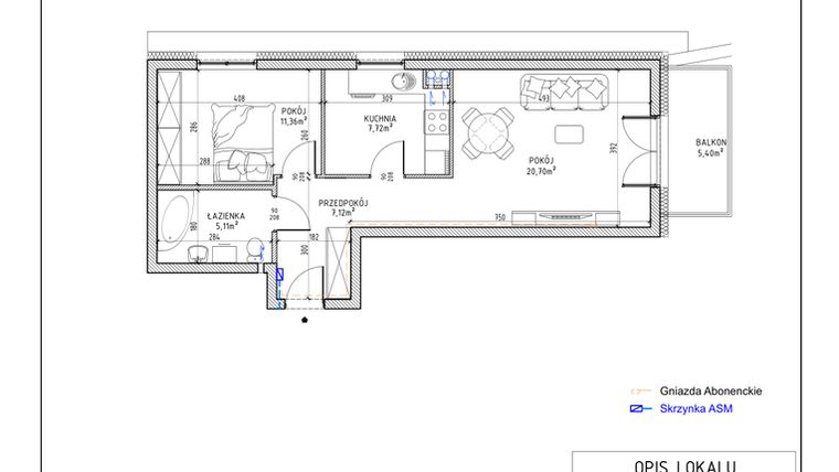 Rzut - Mieszkanie na sprzedaż 2 pokoje o powierzchni 52,01 m² - numer 1 w Harmonia bud. M3