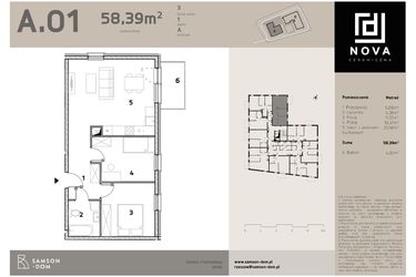 Rzut - Mieszkanie na sprzedaż 3 pokoje o powierzchni 58,39 m² - numer A1 w Nova Ceramiczna
