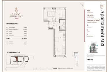 Rzut - Mieszkanie na sprzedaż 3 pokoje o powierzchni 48,26 m² - numer D.21 w Młyny Mogilska