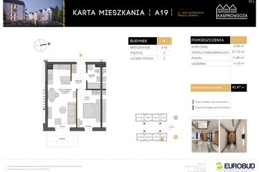 Rzut - Mieszkanie na sprzedaż 2 pokoje o powierzchni 42,47 m² - numer A.19 w Osiedle Kasprowicza