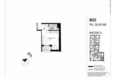 Rzut - Mieszkanie na sprzedaż 1 pokój o powierzchni 26,63 m² - numer B22 w Apartamenty Kopernika - etap II