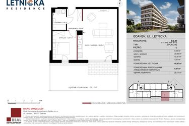 Rzut - Mieszkanie na sprzedaż 2 pokoje o powierzchni 49,87 m² - numer B.0.37 w Letnicka Residence