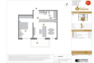 Rzut - Mieszkanie na sprzedaż 2 pokoje o powierzchni 44,6 m² - numer K.5 w Wille Biskupin II