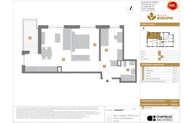 Rzut - Mieszkanie na sprzedaż 3 pokoje o powierzchni 51,49 m² - numer T5 w Wille Biskupin Etap 2.1