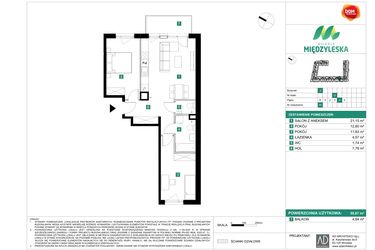 Rzut - Mieszkanie na sprzedaż 3 pokoje o powierzchni 59,67 m² - numer 90 w Osiedle Międzyleska - etap II