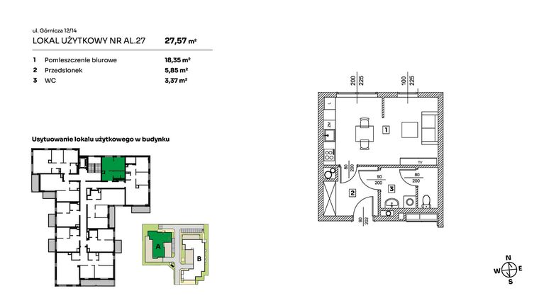 Rzut - Mieszkanie na sprzedaż 1 pokój o powierzchni 27,57 m² - numer AL.27 w Parkove Love - apartamenty inwestycyjne