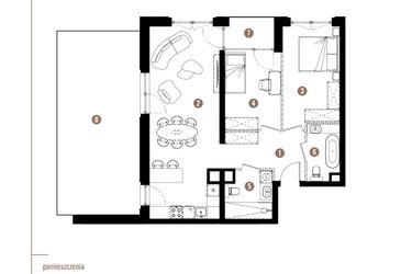 Rzut - Mieszkanie na sprzedaż 3 pokoje o powierzchni 72,69 m² - numer F.B.03.95 w Apartamenty Reytana bud. F