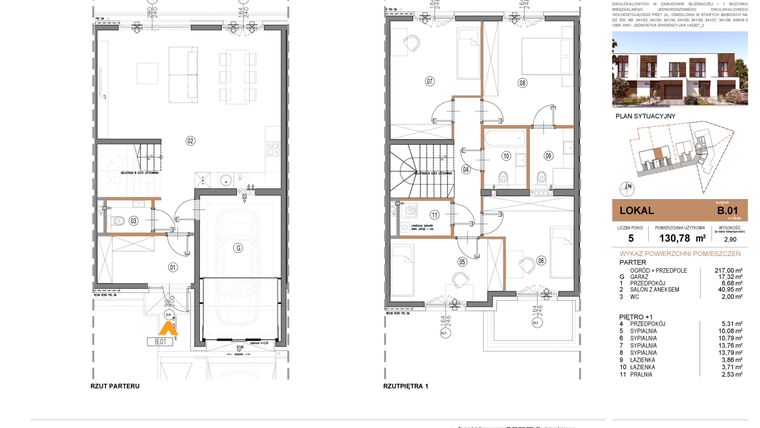 Rzut - Dom na sprzedaż 5 pokoi o powierzchni 130,78 m² - numer B.1 w Osiedle Prestige - Stare Babice