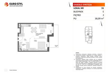 Rzut - Mieszkanie na sprzedaż 2 pokoje o powierzchni 38,09 m² - numer E.31 w Osiedle Synteza etap IV