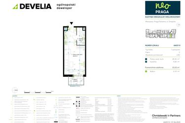Rzut - Mieszkanie na sprzedaż 1 pokój o powierzchni 33,02 m² - numer AA0510 w Neo Praga