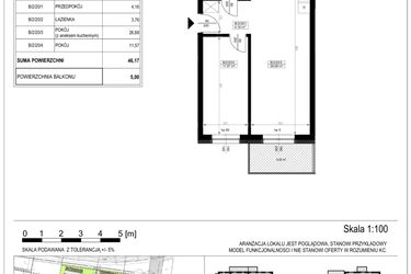 Rzut - Mieszkanie na sprzedaż 2 pokoje o powierzchni 46,21 m² - numer B-2-20 w Zamieszkaj na Rudawskiej 5