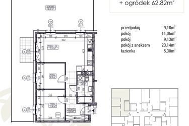 Rzut - Mieszkanie na sprzedaż 3 pokoje o powierzchni 57,81 m² - numer A1.00.02 w Zakątek Flora