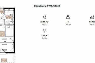 Rzut - Mieszkanie na sprzedaż 1 pokój o powierzchni 26,61 m² - numer SWA/1/02/B w Apartamenty Świeradowska