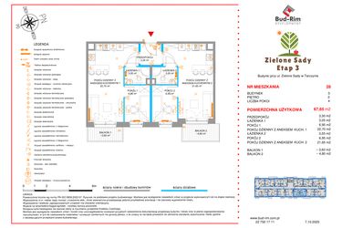 Rzut - Mieszkanie na sprzedaż 4 pokoje o powierzchni 67,65 m² - numer 28 w Zielone Sady etap III