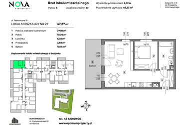 Rzut - Mieszkanie na sprzedaż 2 pokoje o powierzchni 47,27 m² - numer 27 w Nova Radiostacja