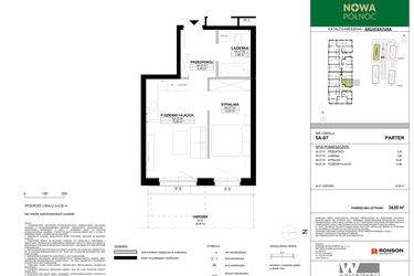 Rzut - Mieszkanie na sprzedaż 2 pokoje o powierzchni 34,85 m² - numer 5A-07 w Nowa Północ etap 2A