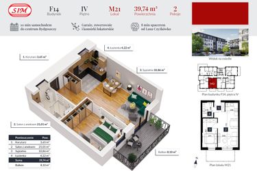 Rzut - Mieszkanie na sprzedaż 2 pokoje o powierzchni 39,74 m² - numer 21 w Tęczowy Zakątek F-14