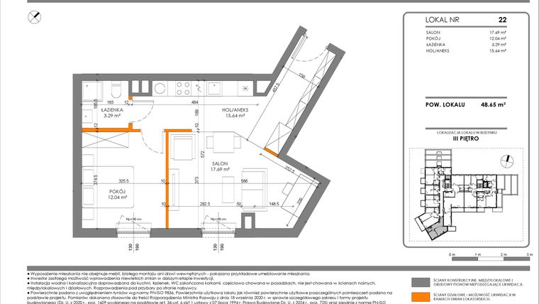 Rzut - Mieszkanie na sprzedaż 2 pokoje o powierzchni 48,65 m² - numer 22 w Tarasy Międzylesie