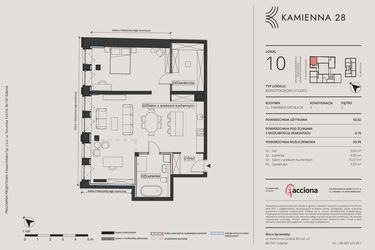 Rzut - Mieszkanie na sprzedaż 1 pokój o powierzchni 92,28 m² - numer 28.10 w Kamienna 28