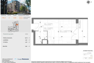 Rzut - Mieszkanie na sprzedaż 1 pokój o powierzchni 26,52 m² - numer I-C22 w Industria etap I-D