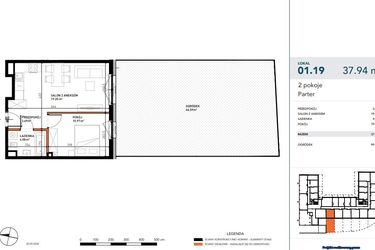 Rzut - Mieszkanie na sprzedaż 2 pokoje o powierzchni 37,88 m² - numer 01.19 w Czysta 4