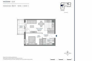 Rzut - Mieszkanie na sprzedaż 2 pokoje o powierzchni 40,64 m² - numer E.1.3 w Nowa Dąbrowa bud. DE