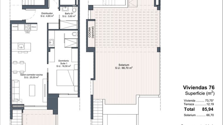Rzut - Dom na sprzedaż 2 pokoje o powierzchni 85,94 m² - numer 1-76 w Domy w Ciudad Quesada - 18228363