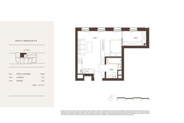 Rzut - Mieszkanie na sprzedaż 1 pokój o powierzchni 33,13 m² - numer 6.8 w Piwna 21