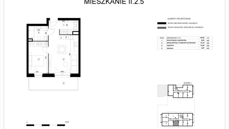 Rzut - Mieszkanie na sprzedaż 2 pokoje o powierzchni 40,93 m² - numer II.2.5 w Pryncypalna 66