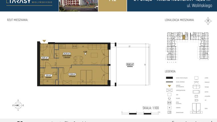 Rzut - Mieszkanie na sprzedaż 2 pokoje o powierzchni 48,8 m² - numer CM01 w Diamentowe Tarasy