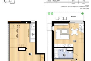 Rzut - Mieszkanie na sprzedaż 3 pokoje o powierzchni 68,8 m² - numer L-32 w Mickiewicza 21 Residence