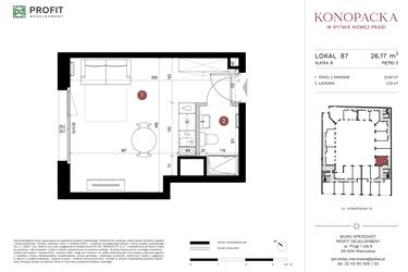 Rzut - Mieszkanie na sprzedaż 1 pokój o powierzchni 25,93 m² - numer A-KL-B.87 w Konopacka