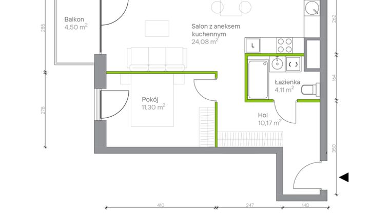 Rzut - Mieszkanie na sprzedaż 2 pokoje o powierzchni 49,66 m² - numer A.1.5 w Jesionowa Vita