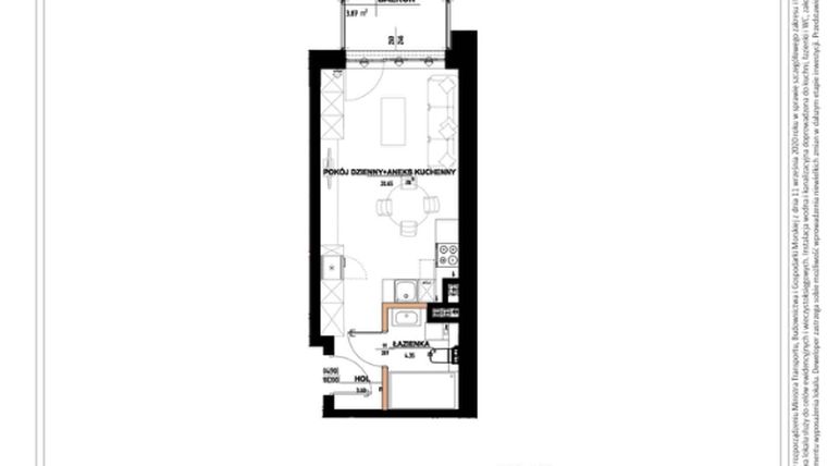 Rzut - Mieszkanie na sprzedaż 1 pokój o powierzchni 29,1 m² - numer B.2.86 w Daszyńskiego Square etap 1