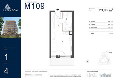 Rzut - Mieszkanie na sprzedaż 1 pokój o powierzchni 29,06 m² - numer M109 w Ultradom