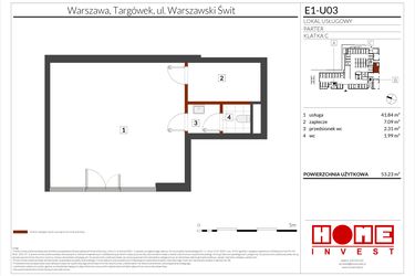Rzut - Lokal użytkowy na sprzedaż 1 pokój o powierzchni 53,23 m² - numer E1-U03 w Warszawski Świt etap X