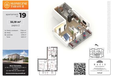 Rzut - Mieszkanie na sprzedaż 2 pokoje o powierzchni 32,19 m² - numer 19 w Słoneczne Tarasy II etap 2