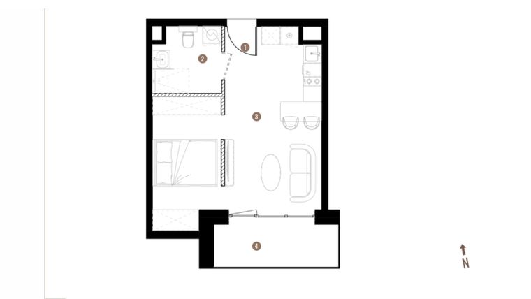 Rzut - Mieszkanie na sprzedaż 1 pokój o powierzchni 32,41 m² - numer A2.5.03 w Belg Apartamenty etap II