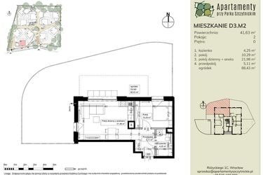 Rzut - Mieszkanie na sprzedaż 2 pokoje o powierzchni 41,63 m² - numer D3.M2 w Apartamenty przy Parku Szczytnickim