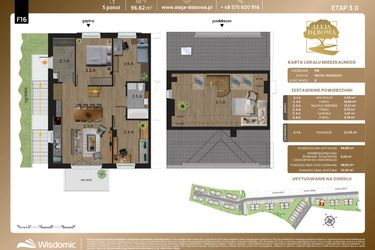 Rzut - Mieszkanie na sprzedaż 5 pokoi o powierzchni 96,62 m² - numer F16 w Aleja Dębowa III - mieszkania